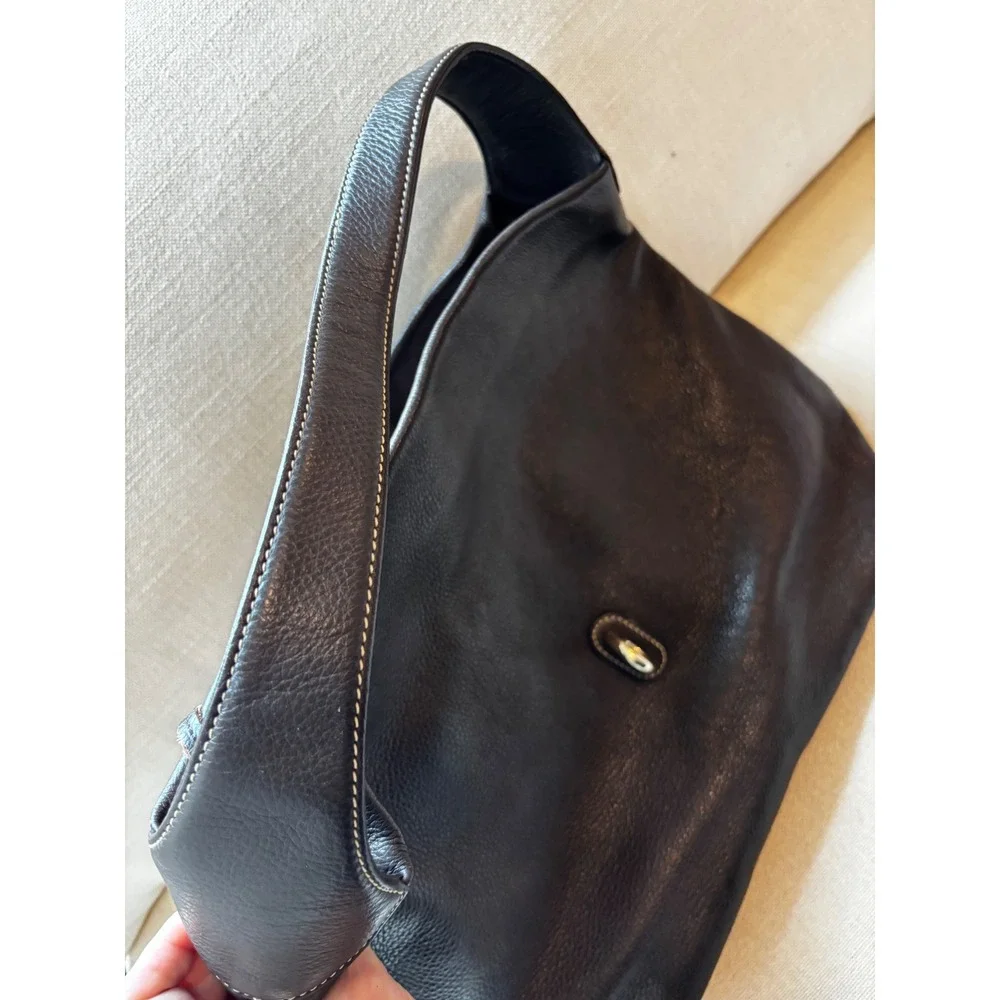 Dooney & Bourke Hobo Bag Espresso Brown Pebbled Leather Duck Logo Clasp